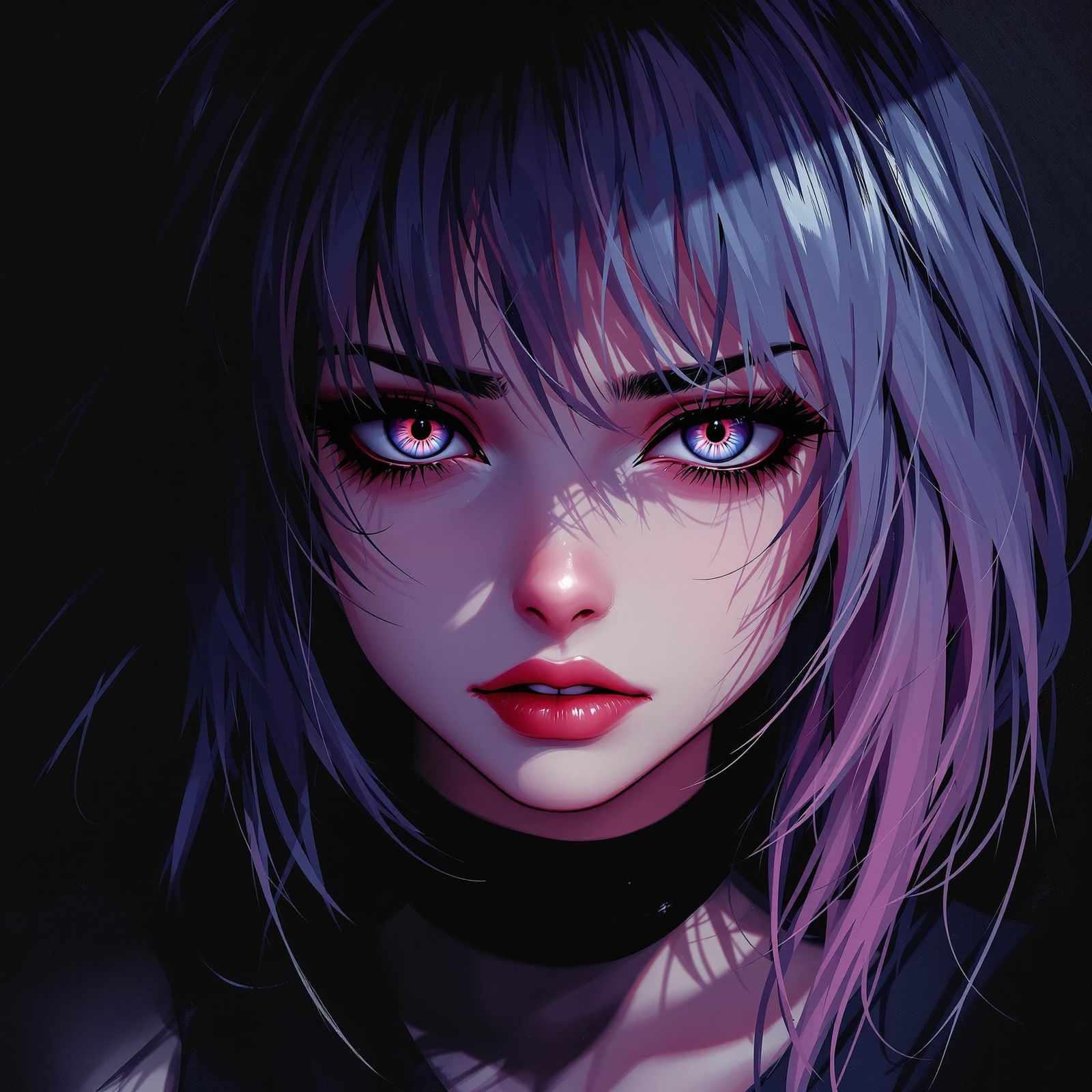 Anime-Style Sad Girl with Piercing Eyes