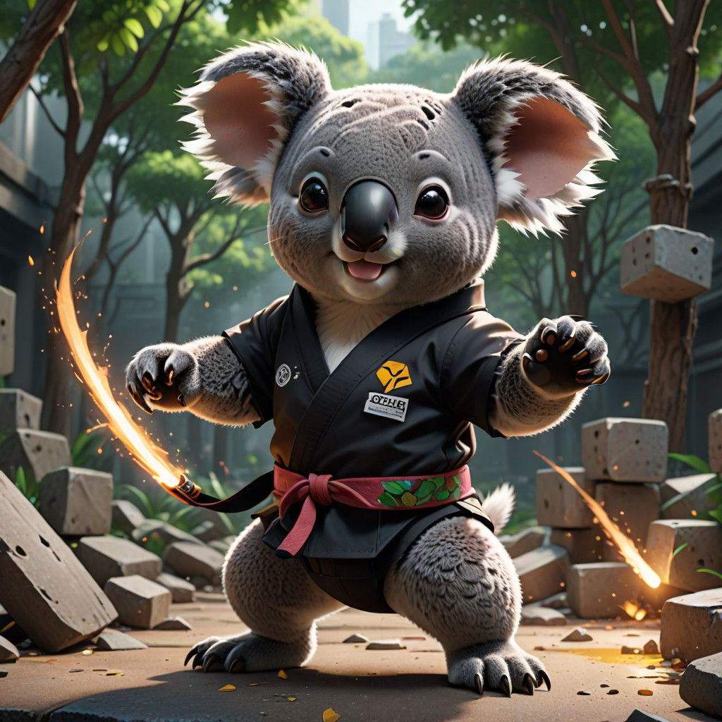 Anime-Style Karate Koala Smashes Concrete with Ease