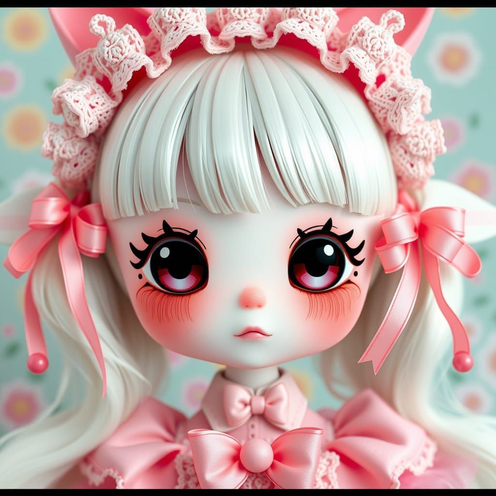 Pastel Kawaii Character with Lace Details
