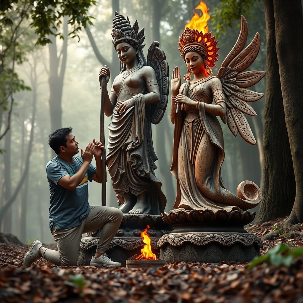 Man Pays Tribute to Ancient Goddess in Humblewood Art Style