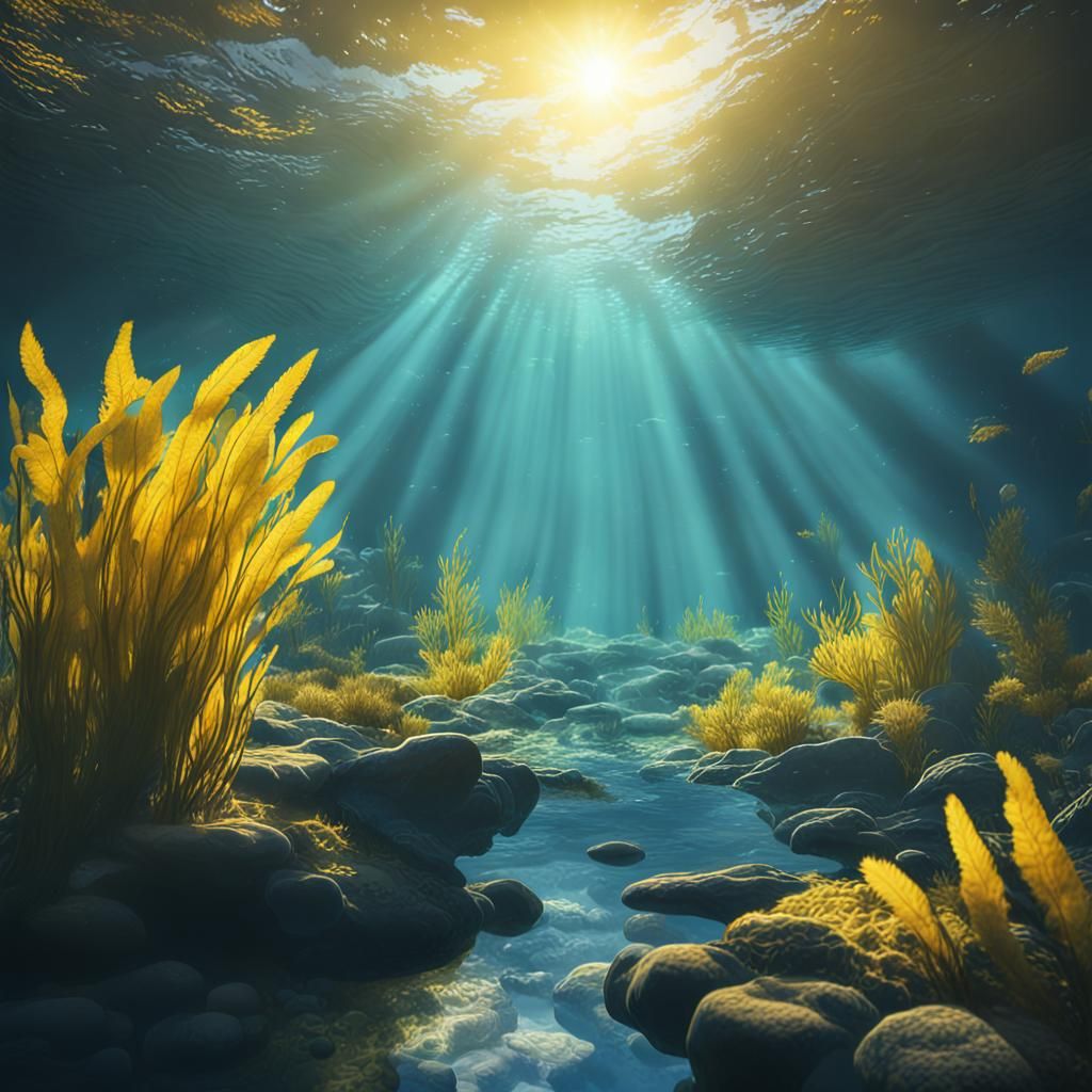 Sunlit Underwater Stream Scene: Digital Painting