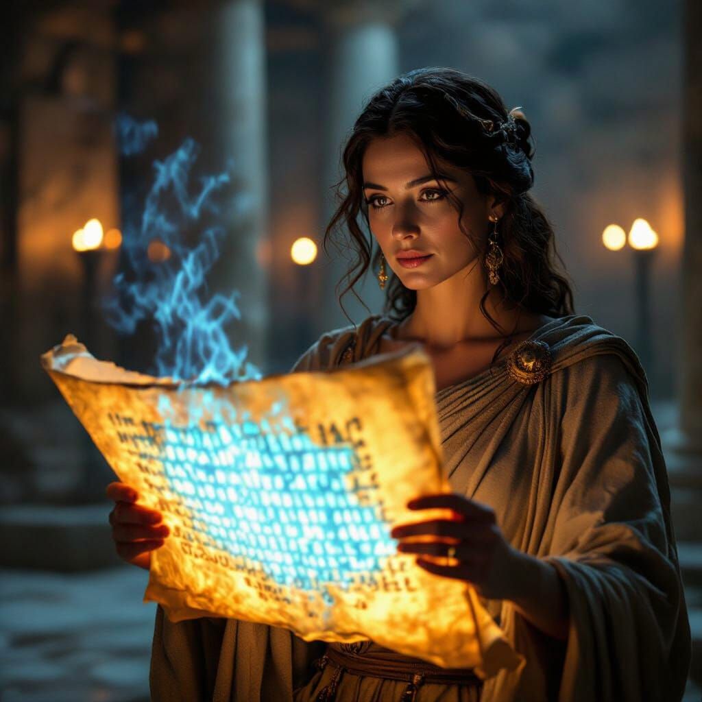 Oracle of Delphi Reads the Glowing Prophecy
