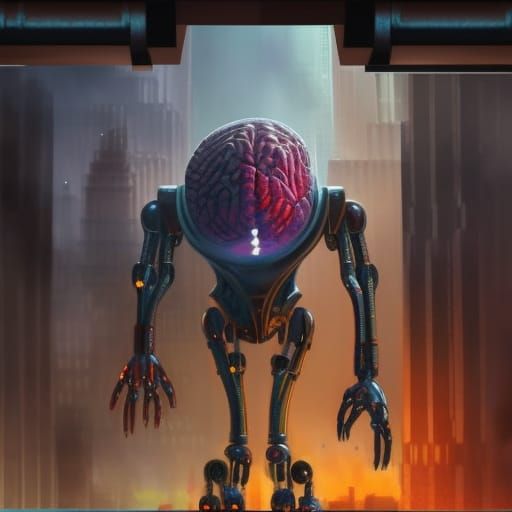 Monster-Brain Robot Rampages Through New York: Digital Art