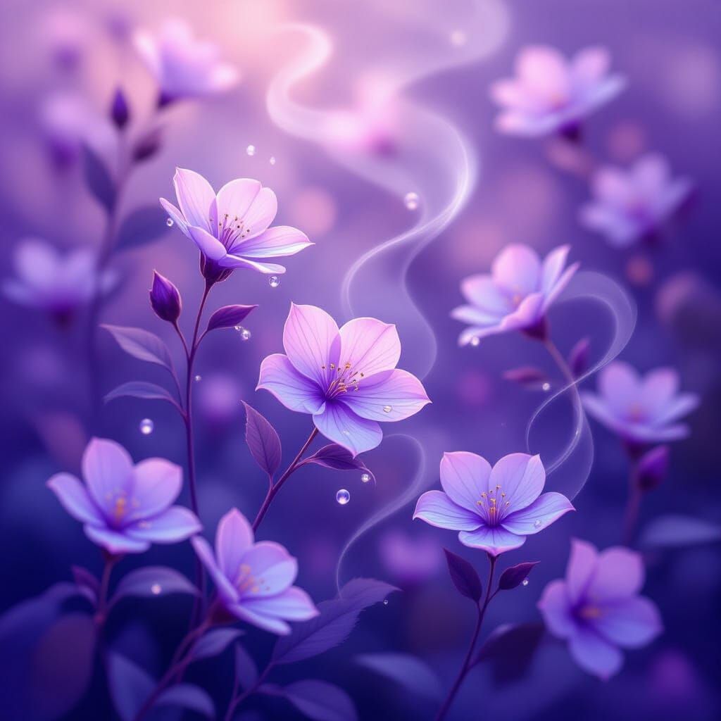 Dreamy Amethyst Floral Background with Ethereal Mist