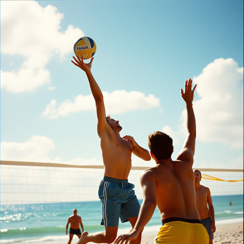 Beach Volleyball Dunk: Cinematic Film Still