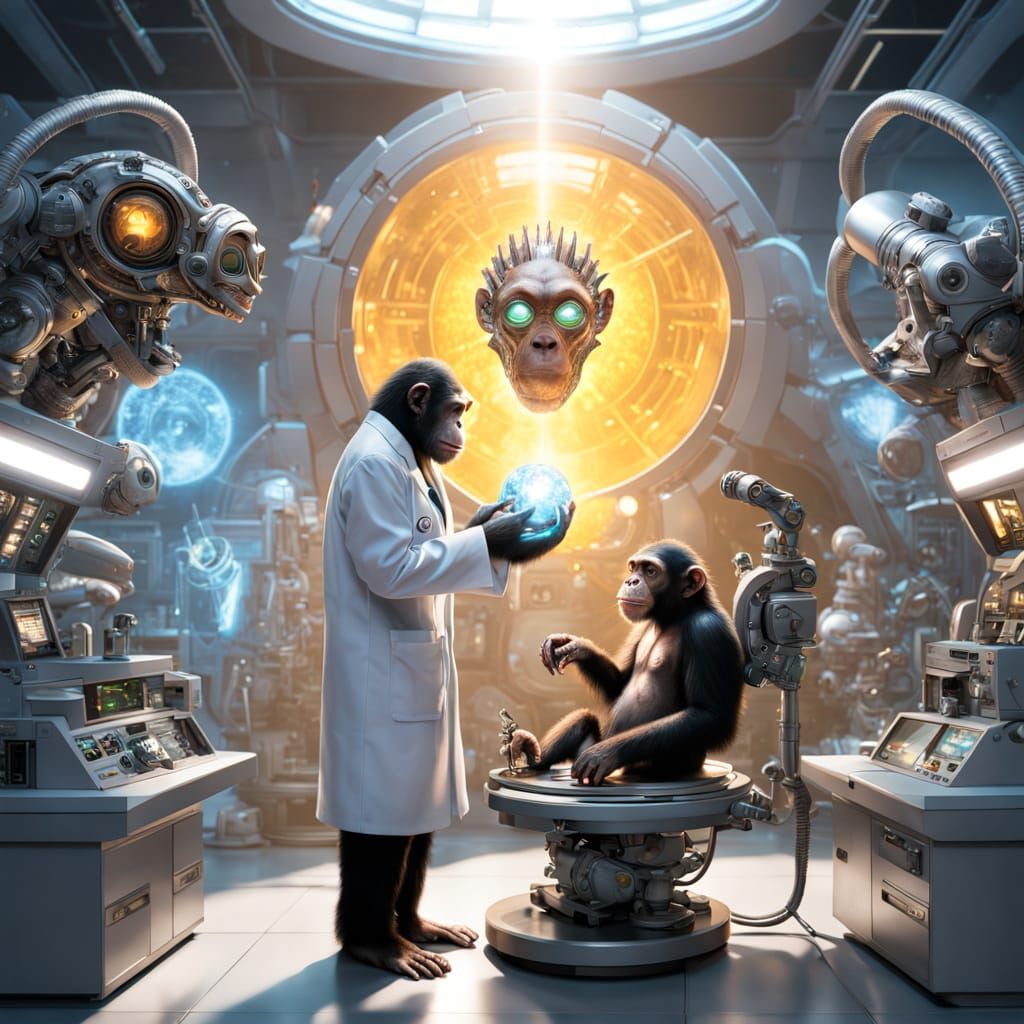 Chimpanzee Scientist Examines Alien Artifact in Futuristic L...