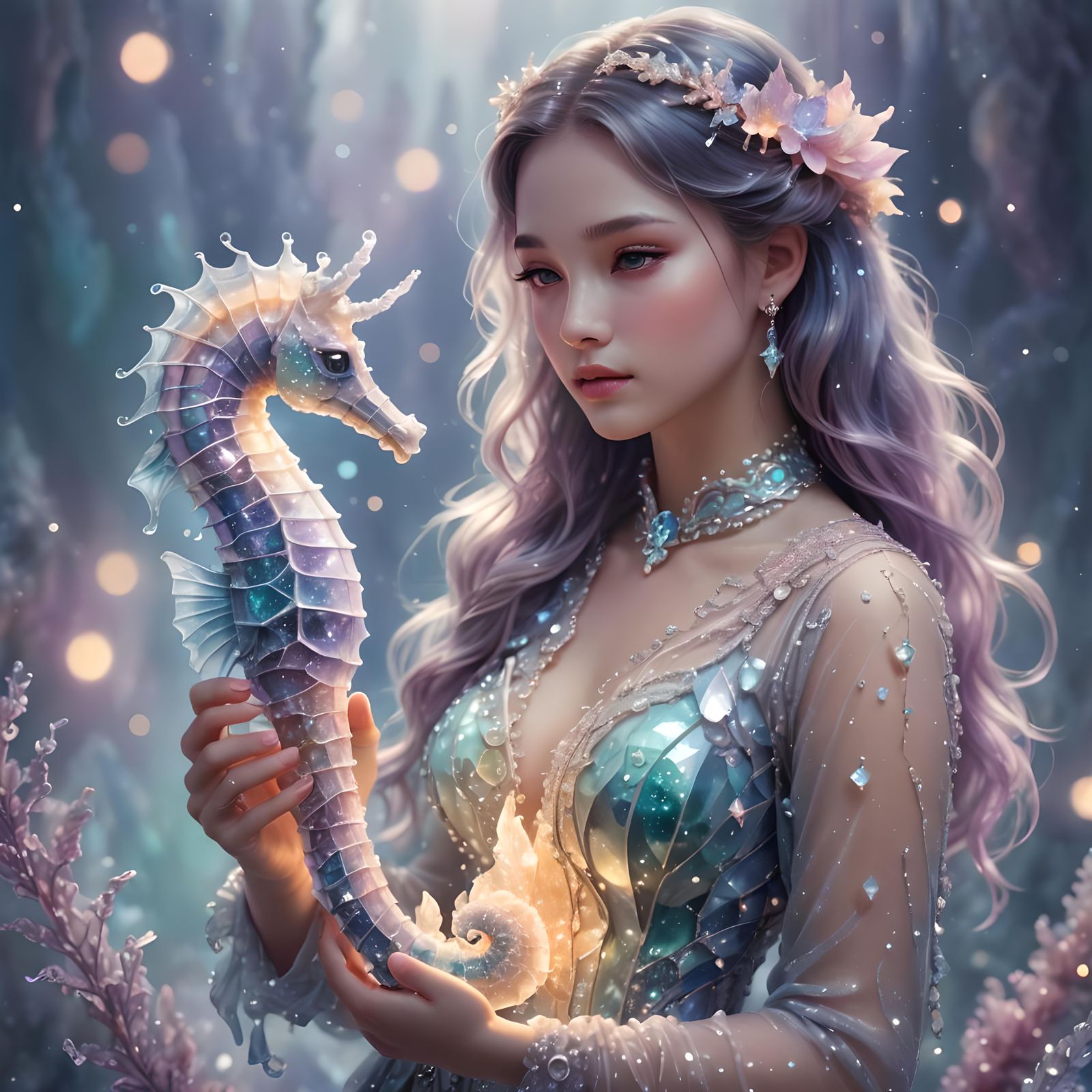 Girl holding a beautiful seahorse