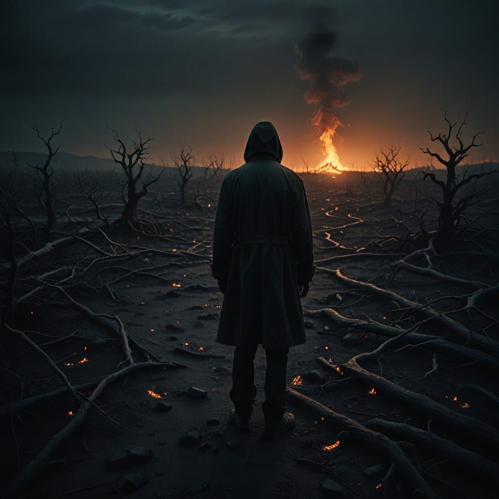 Ominous Figure in Desolate Dark Surrealism