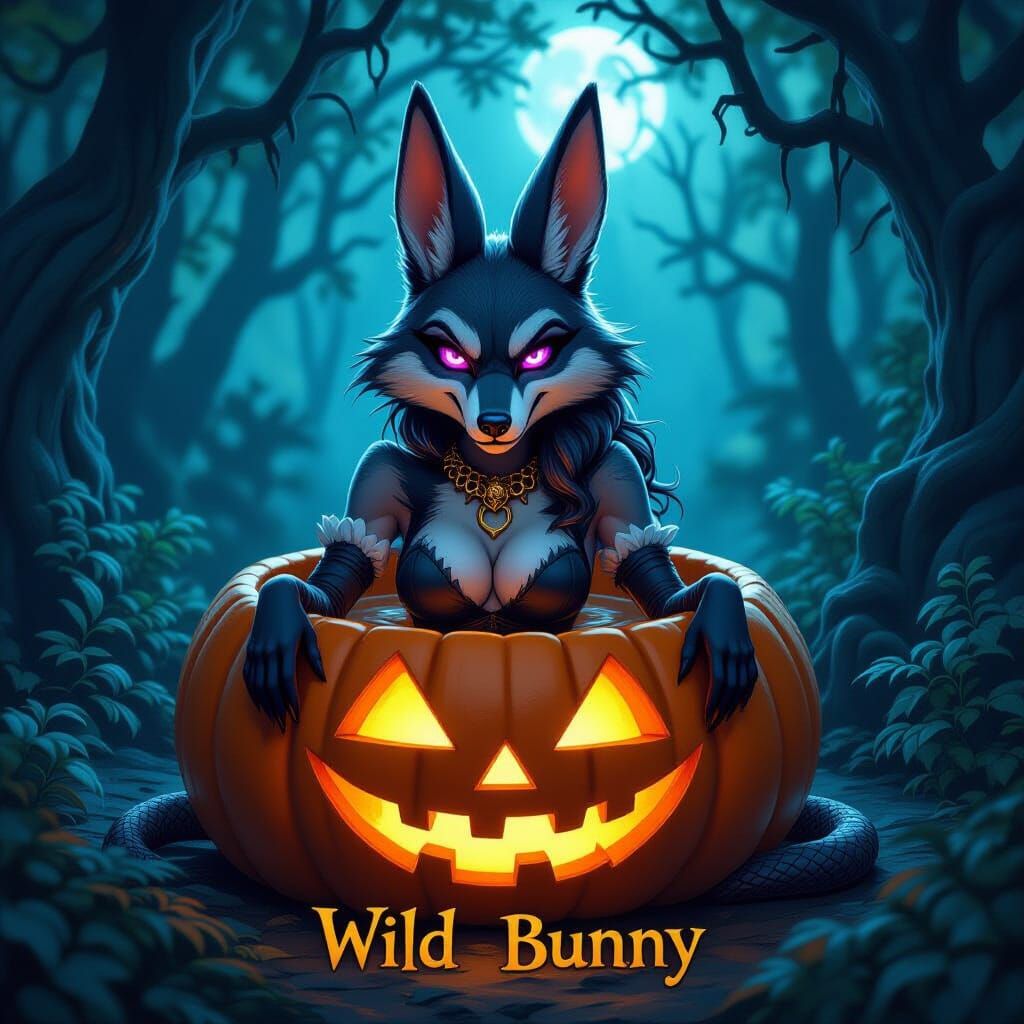 Fierce Wolf Lola Bunny in Moonlit Forest Pool