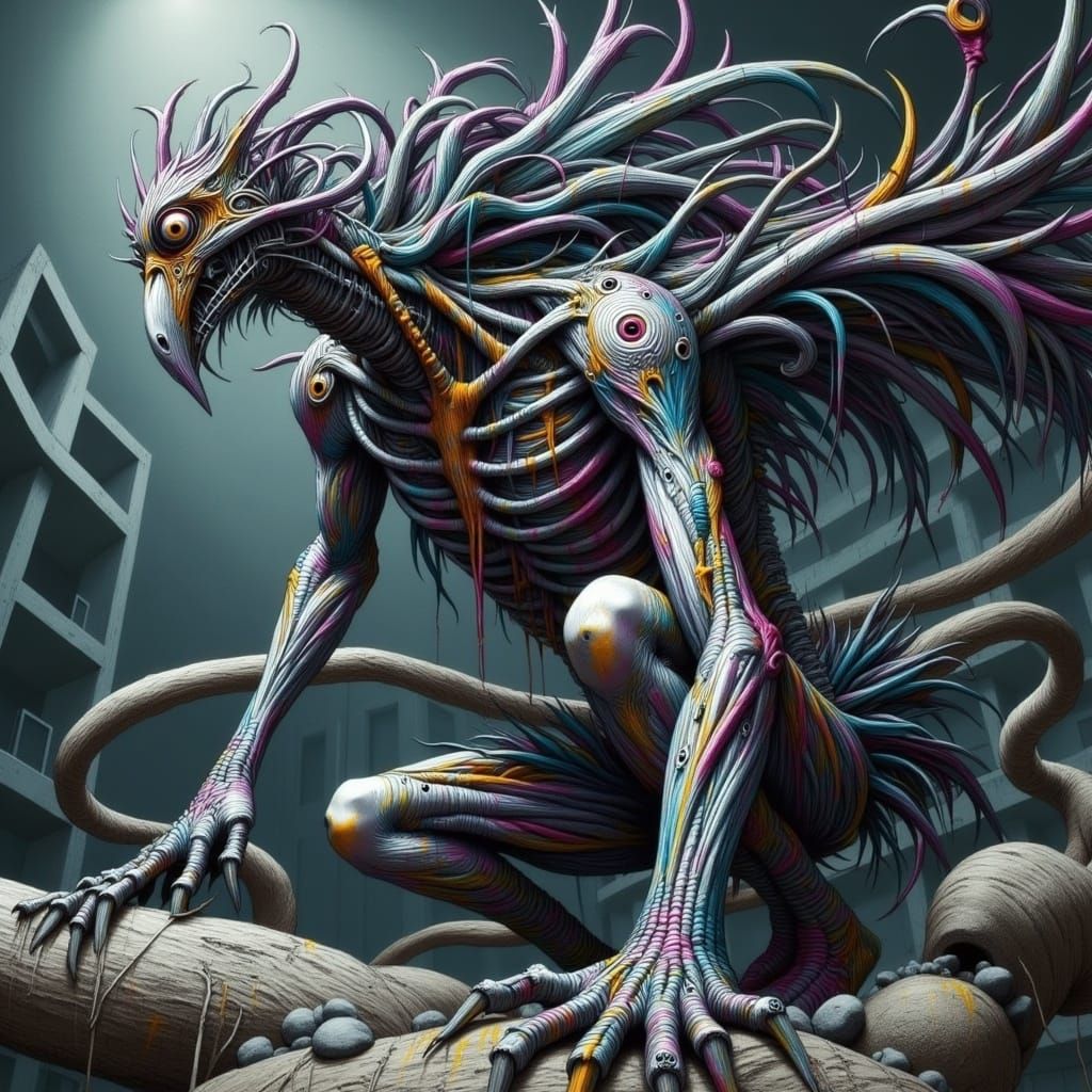 Biomechanical Plumage in Eerie Surrealist Style