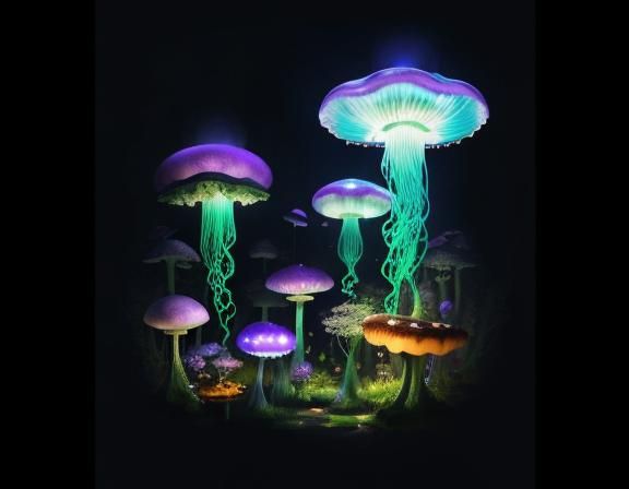 Jellyfish in Toadstool Forest: Beatrix Potter Style