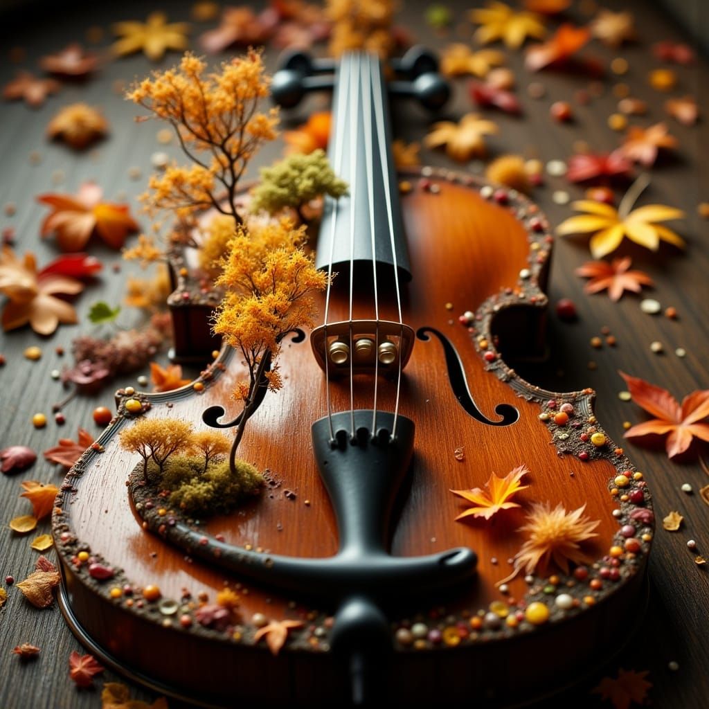 Miniature Autumn Forest on Ancient Violin