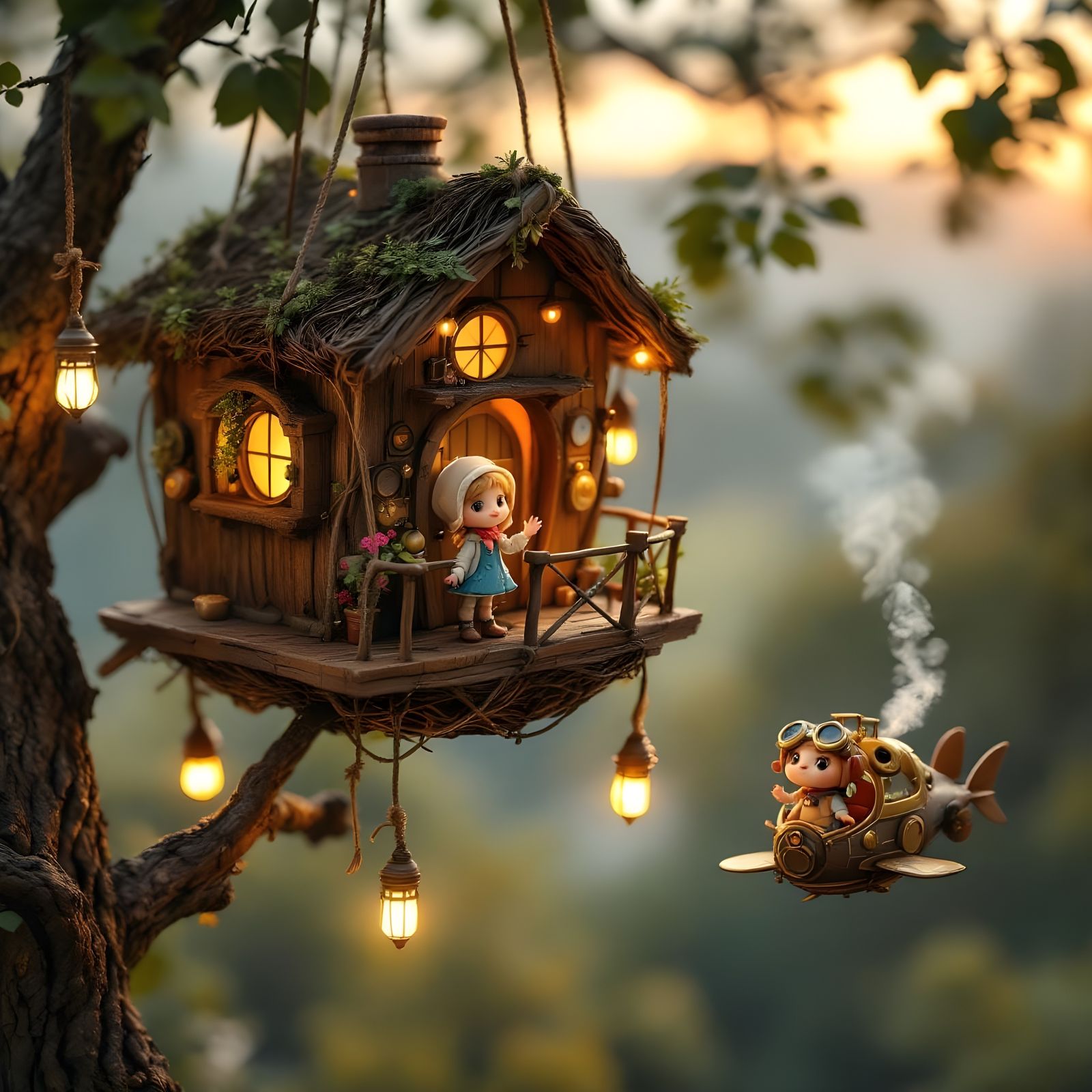 Miniature Treehouse and Steampunk Flying Machine