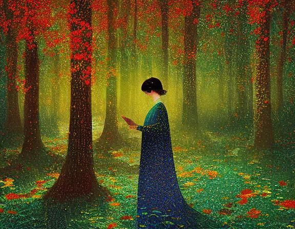 Dreamlike Reading Scene in Pointillist Style