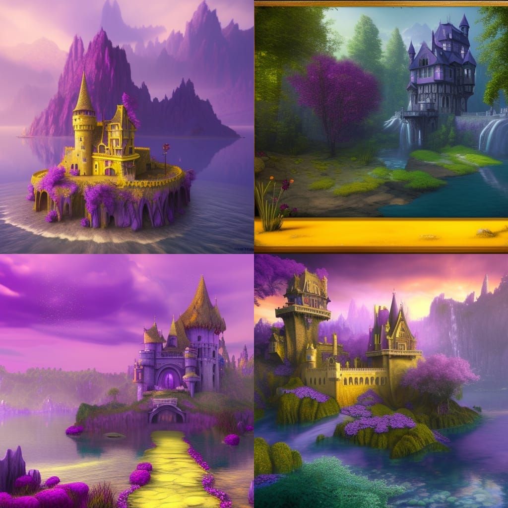 Yellow Castle and Purple Stream: Fantasy Concept Art