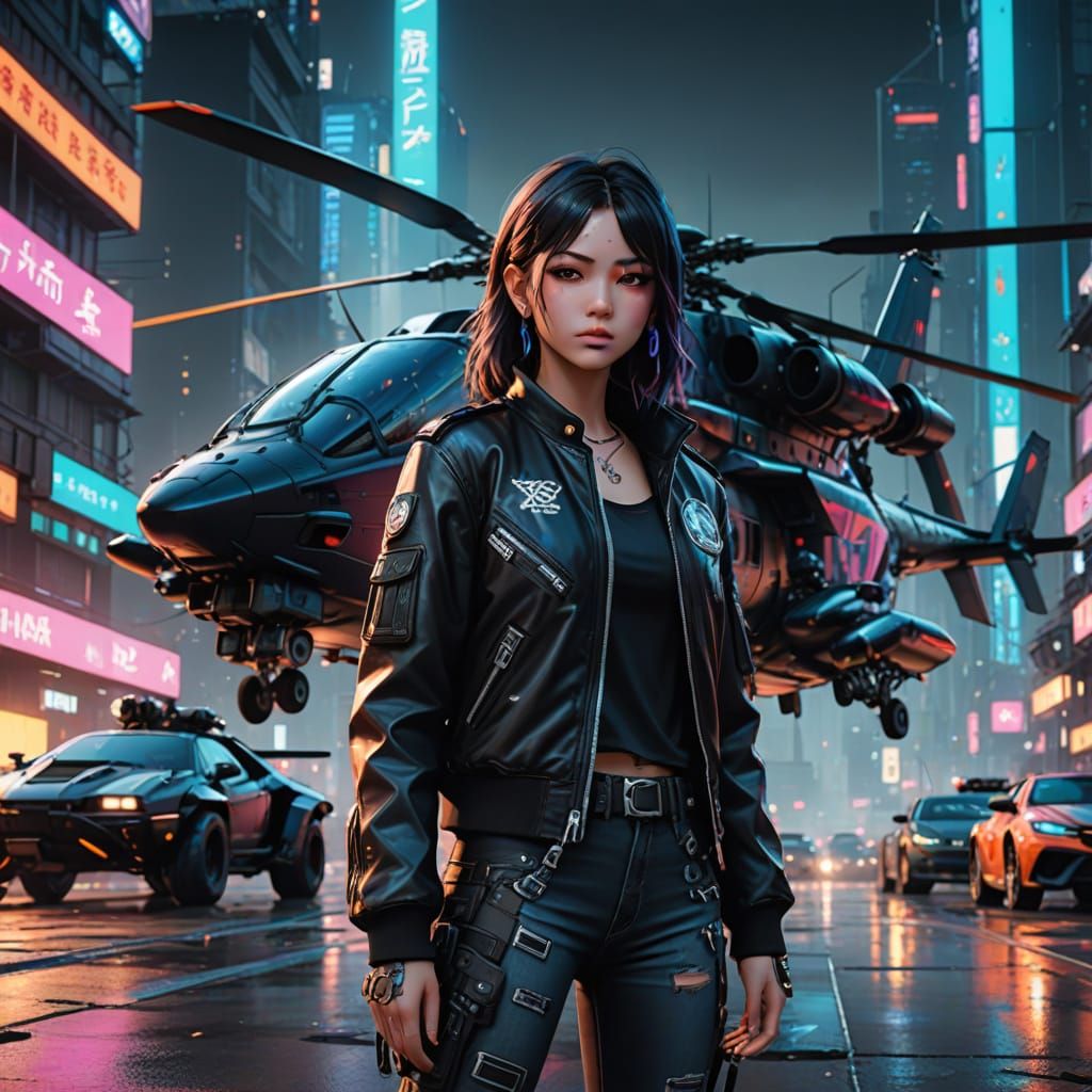 Cyberpunk K-Pop Idol in Futuristic Urban Setting