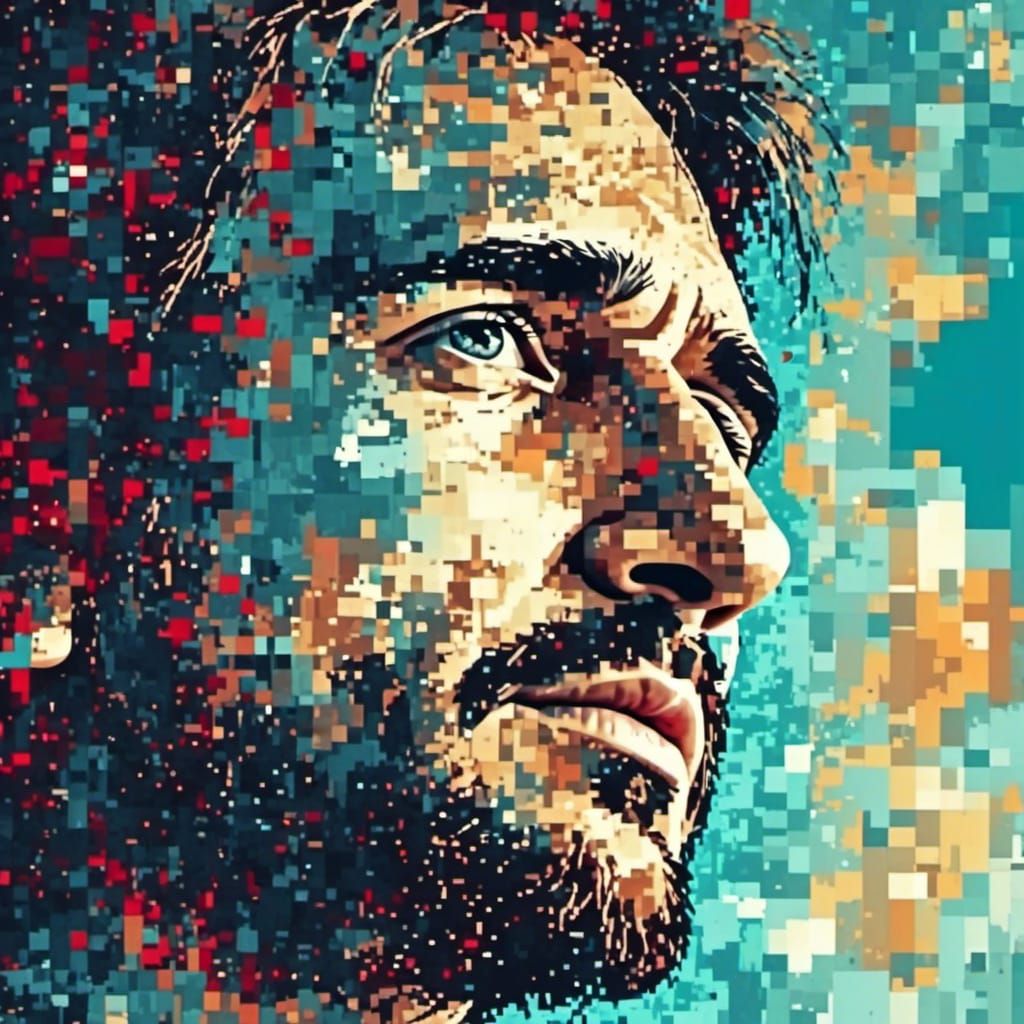 Crying Man Fading into Pixelation