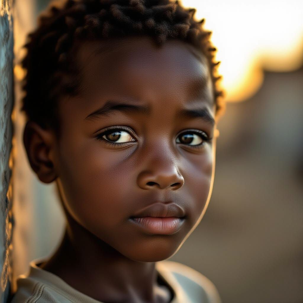 Resilient Young African Boy's Portrait in Dramatic Light