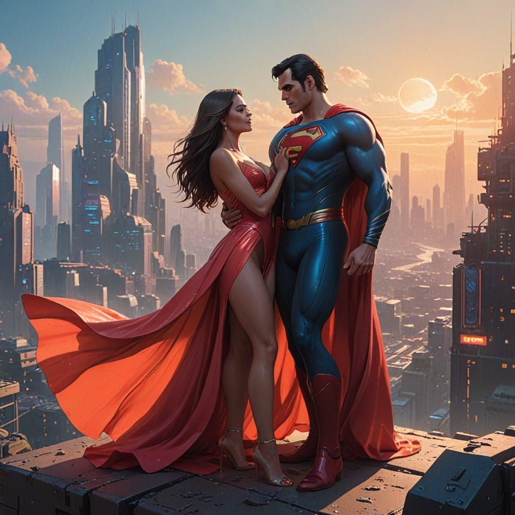 Superman and Lois Tango in a Vibrant Dreamlike Cityscape