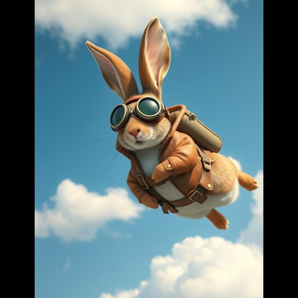 Rabbit Aviator Floating Through a Blue Sky