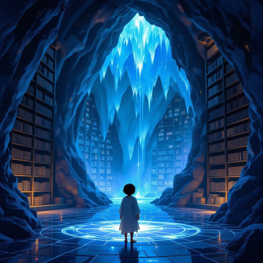 Cathedral Library in Crystalline Cave: Ghibli-esque Dream