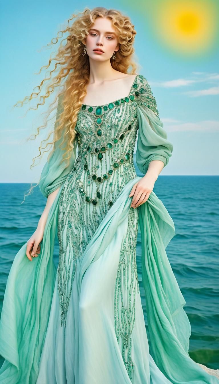 Lady with Ringlets and Emeralds in Klimt Style