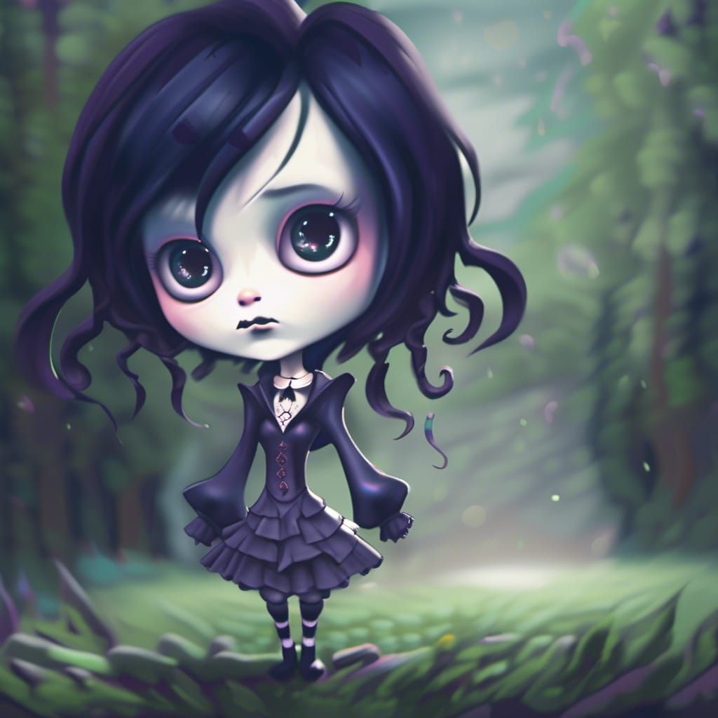 Chibi Victorian Goth Girl in Surreal Style