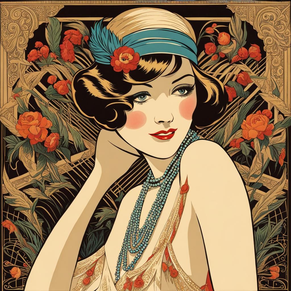 Vintage Flapper Illustration: Roaring Twenties