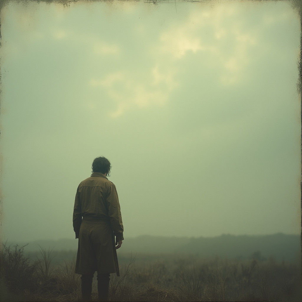 Contemplative Figure in Moody, Vintage Style