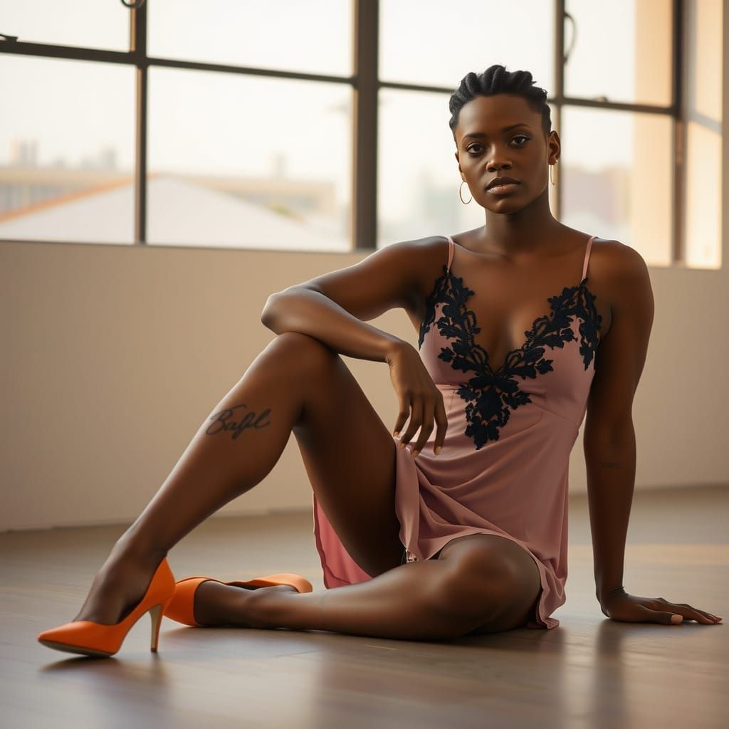 Fashionable Pink Chemise & Orange Heels Outfit