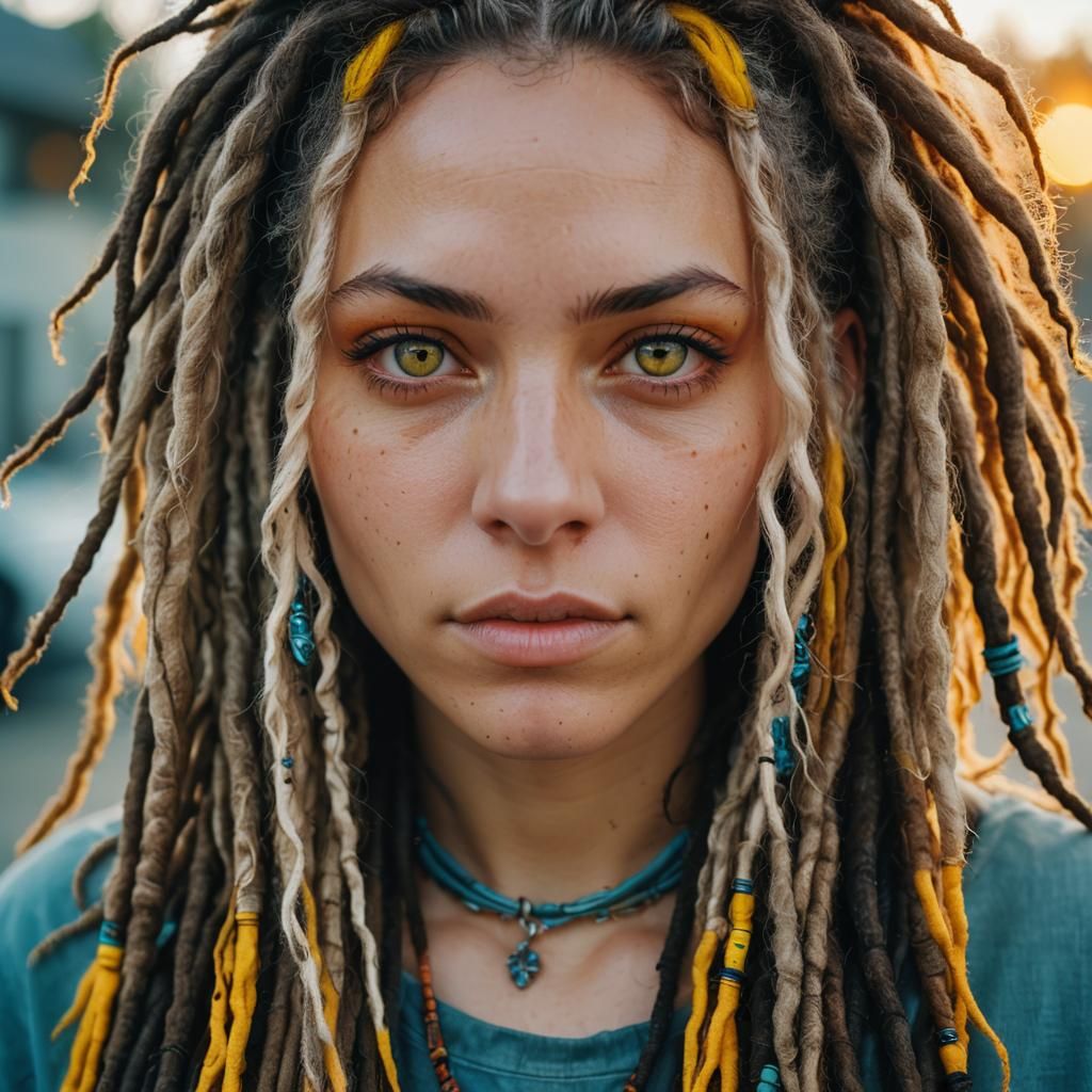 Cinematic Portrait of Woman with Yellow Eyes