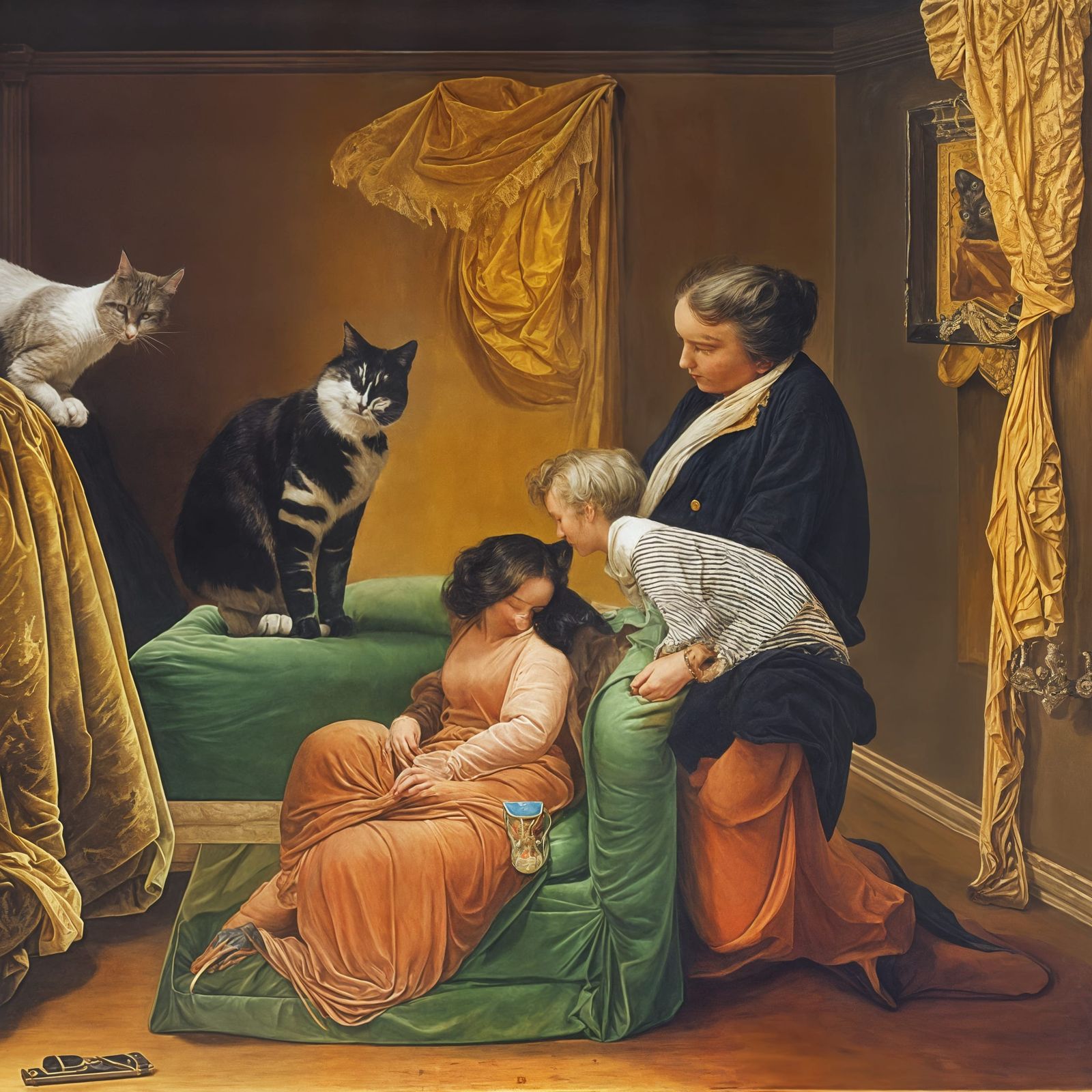 Mom is sick so her Mother is helping-out with everything.