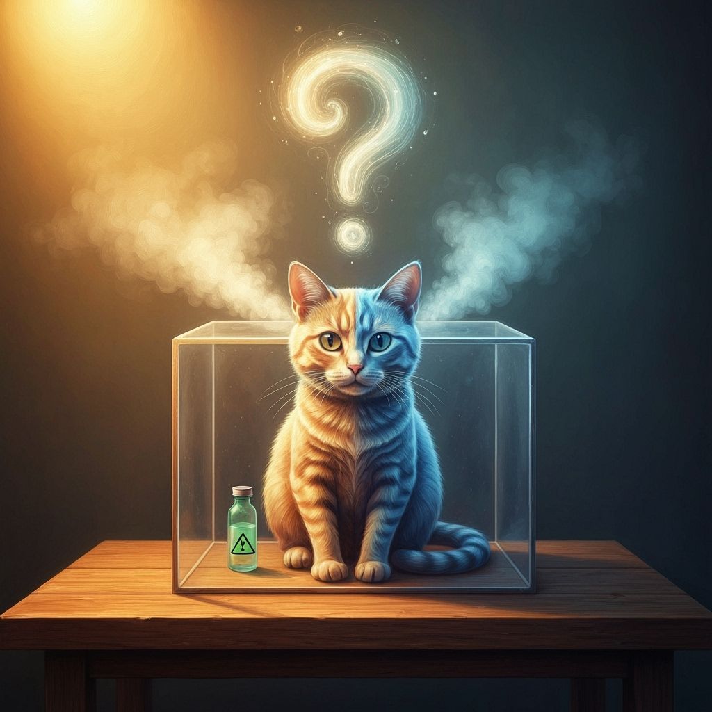 Surreal Oil Painting of Schrödinger's Cat in a Box