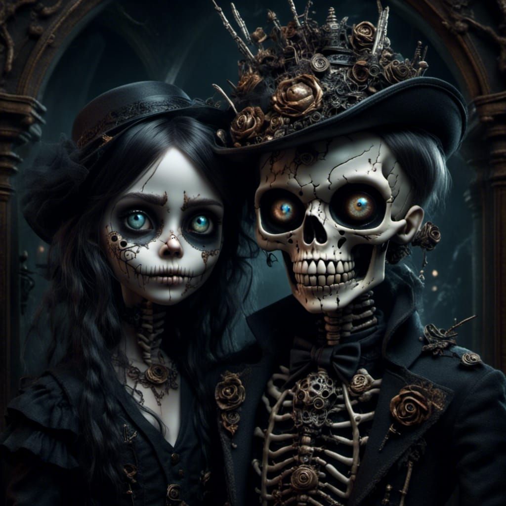 Creepy Adorable Gothic Portrait of Girl and Boy