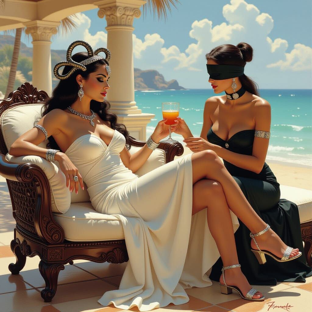 Gorgon at Beach Resort in Noir Mythical Style