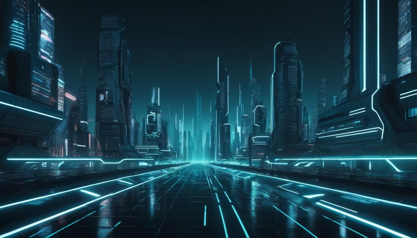 Futuristic Cyber City in Tron Style