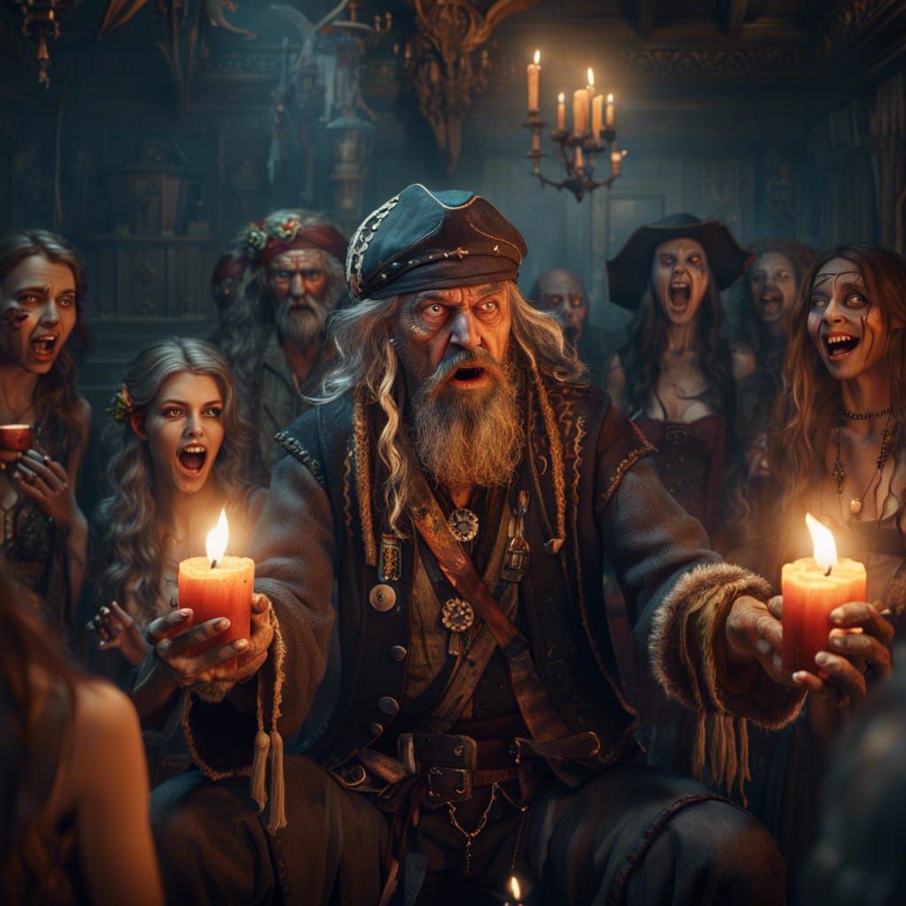 Hippie Pirate in Haunted House, Detailed Matte Painting