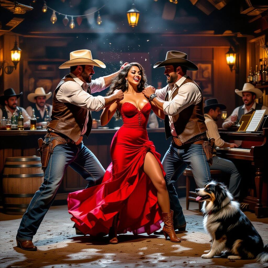 Cantina Cowboys in a Norman Rockwell Style