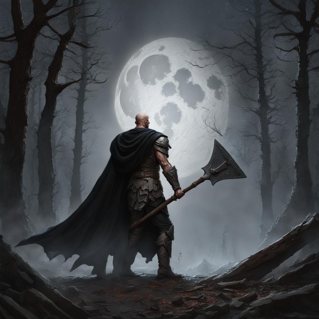 Dark Fantasy Warrior in Moonlight, Detailed Portrait