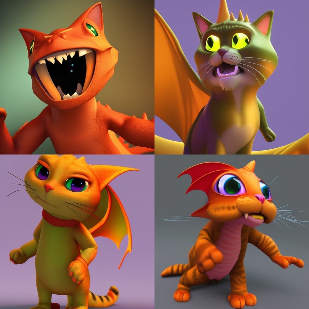 Cat in Dragon Costume: 3D Render