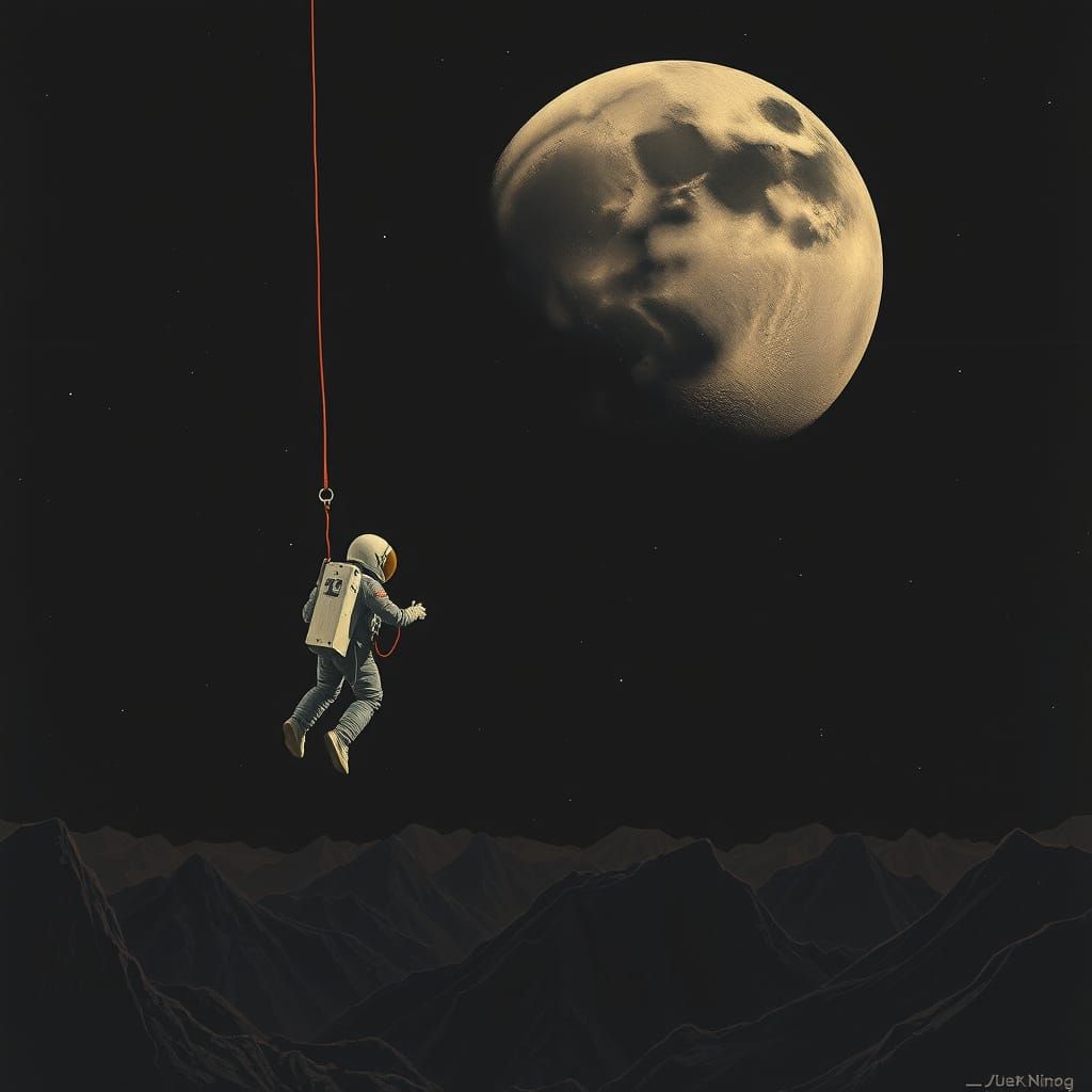 Astronaut Adrift in Space Near Dark Moon