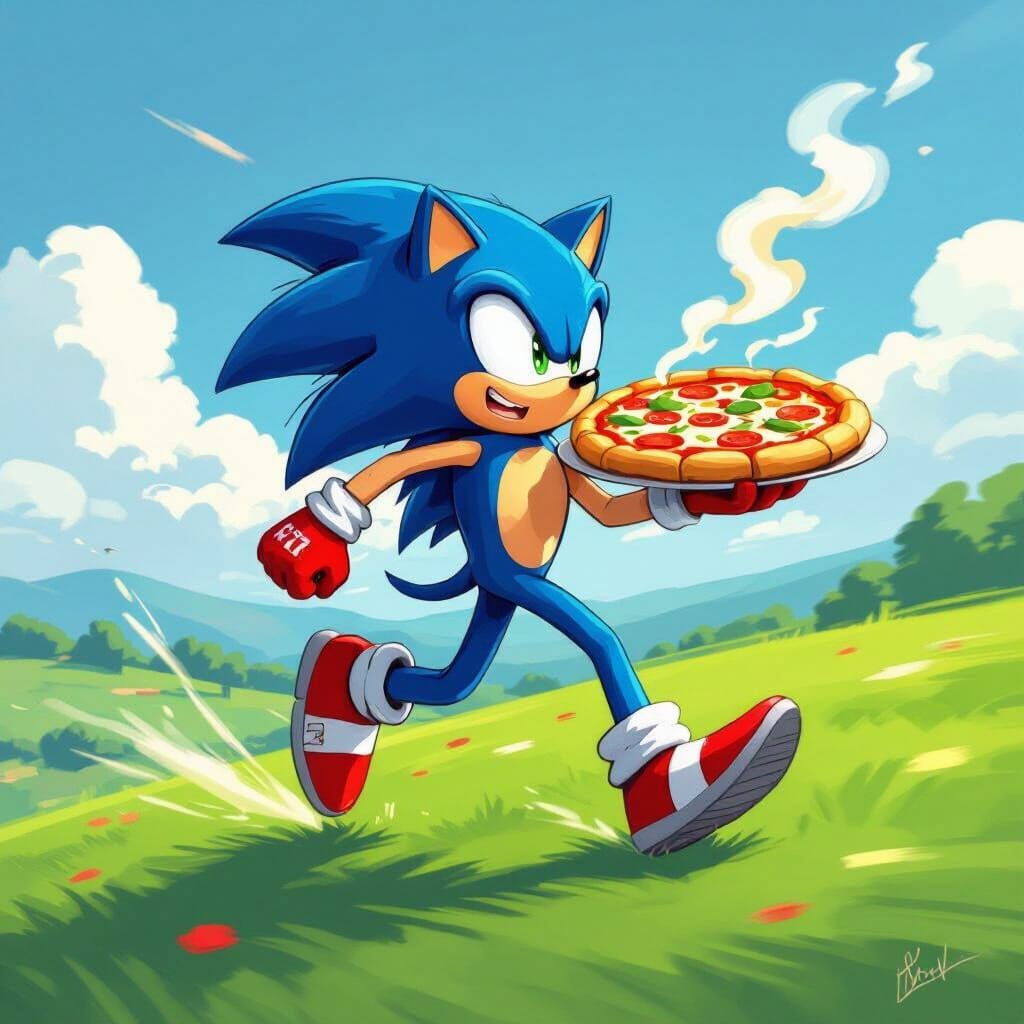 Sonic Delivers Pizza: A Vibrant and Dynamic Artwork