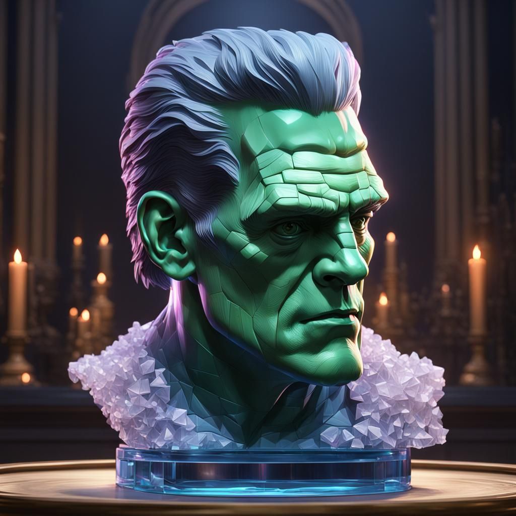 Crystal Frankenstein Bust: Hyperdetailed Art Nouveau Portrai...