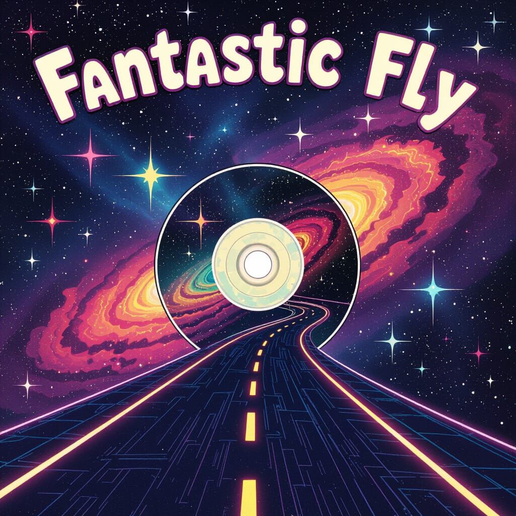 Fantastic Fly CD Label Design in Psychedelic Space Style