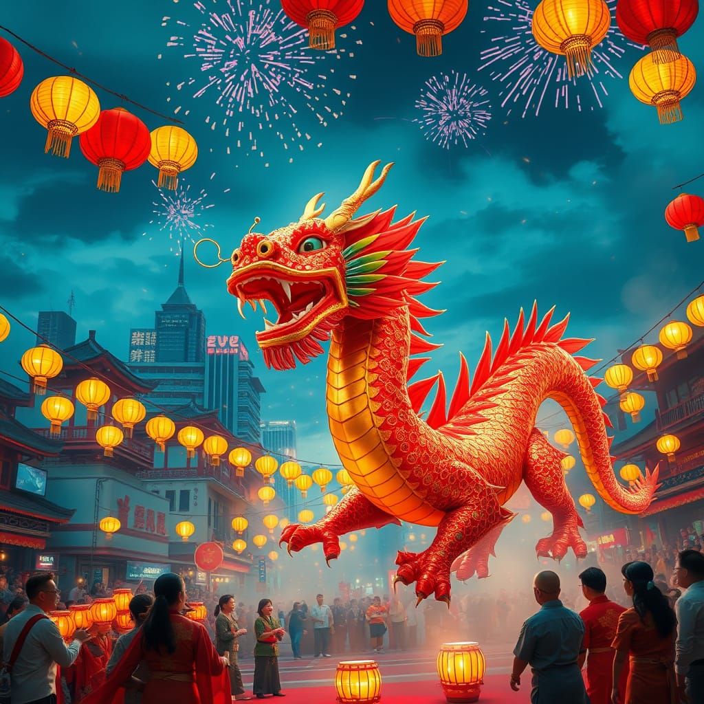 Majestic Festival Dragon Dance in Vibrant City