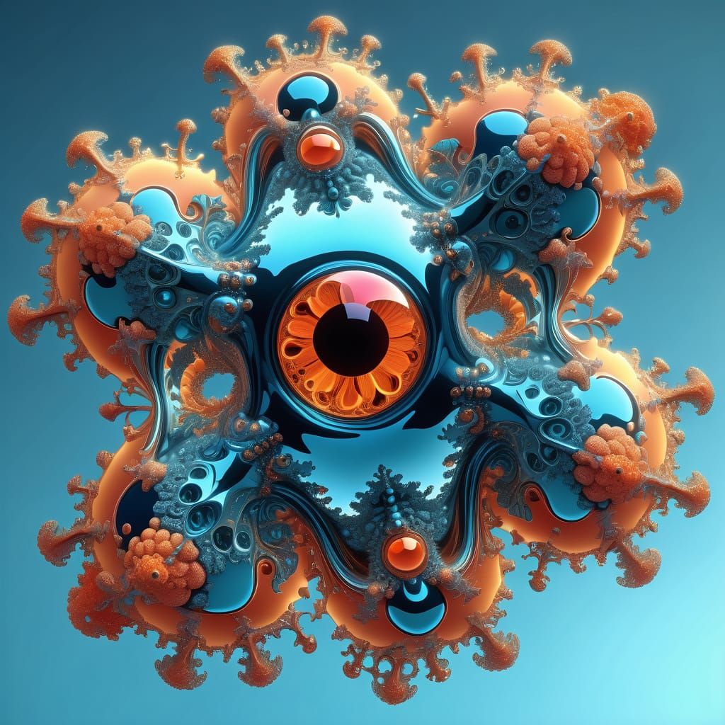 Abstract Fractal Face with Coral Structures in Gradient Sky