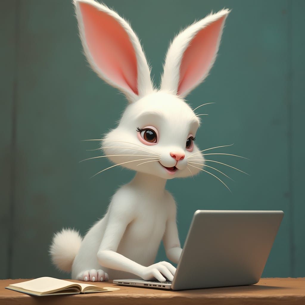 Erotic Author at Desk with Rabbit