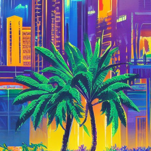 Black Woman in Tropical Cityscape at Sunset