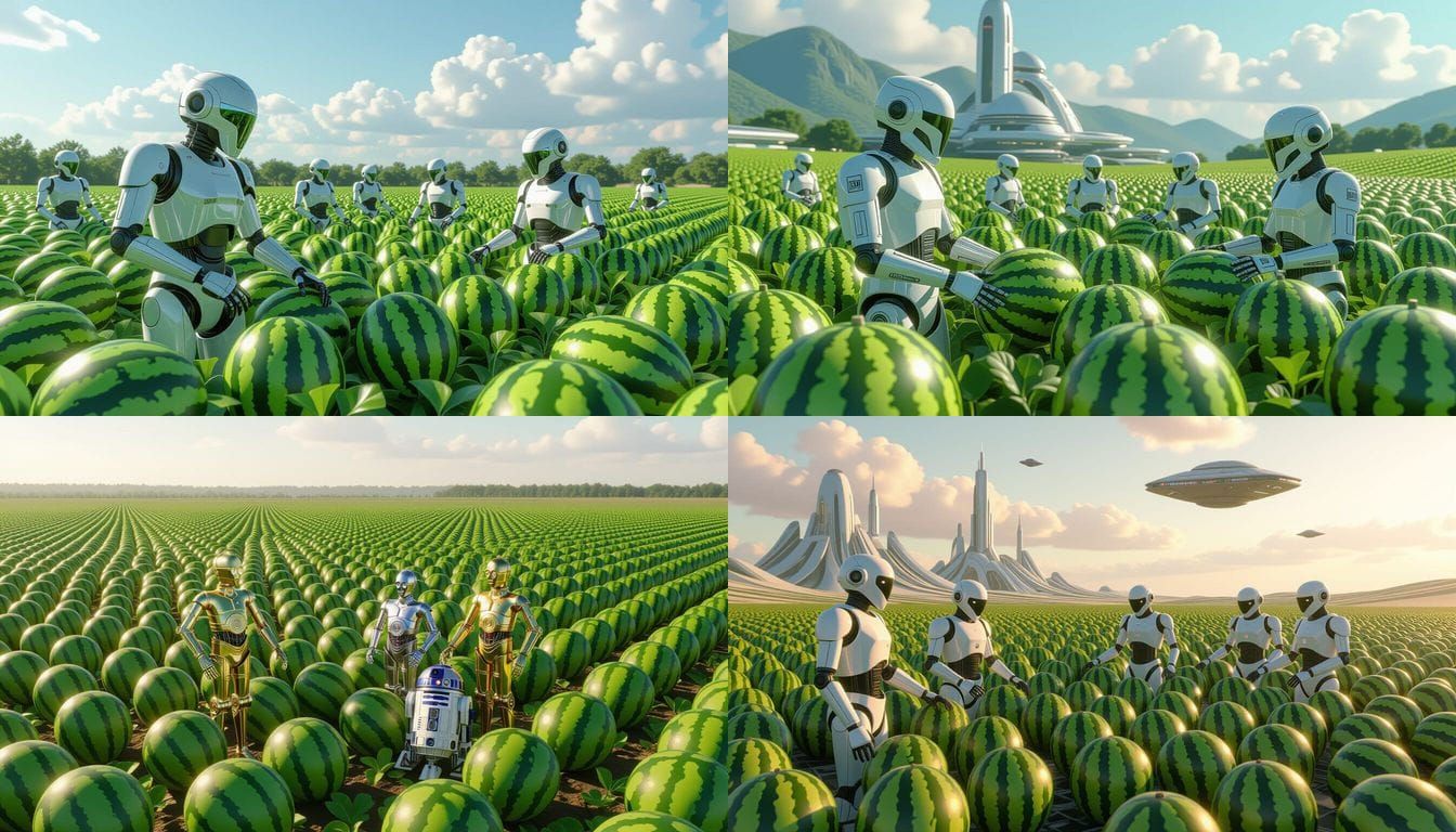 Futuristic Watermelon Farm Tended by Star Wars Robots