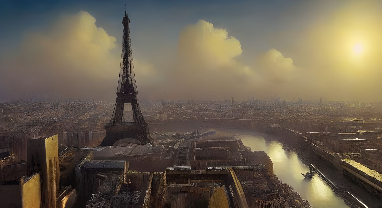 Cyberpunk Eiffel Tower in Romanticism Style